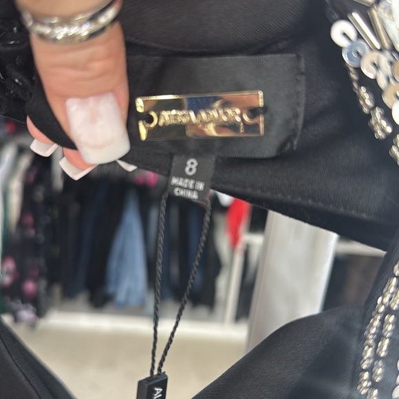 Boston Proper Elegant Black Dress with Embellished Neckline - Picture 8 of 8